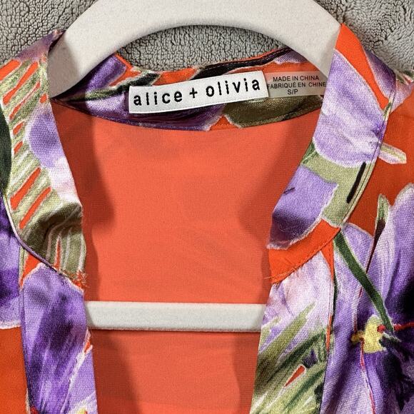ALICE OLIVIA S Sheila Tunic flower Print Burnout Silk Top Boho Luxe Blouse - Picture 2 of 7